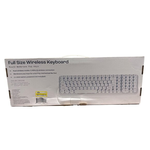 NORTH Full Size Wireless Keyboard Round Membrane Pop Keys White 105 Keys Dual Wi - Picture 3 of 8